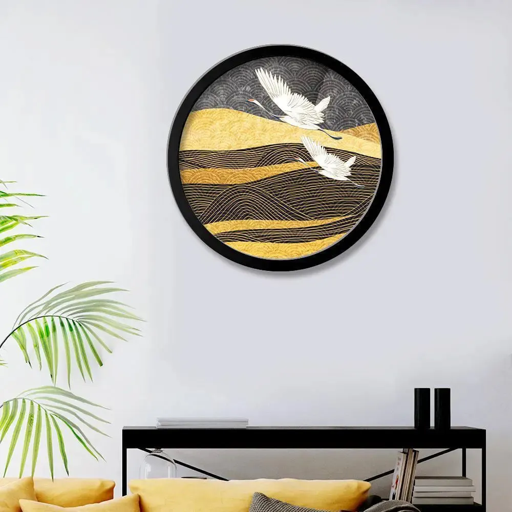 Beautiful Heron Nature Art Scenery With Round Shape Canvas wall Painting