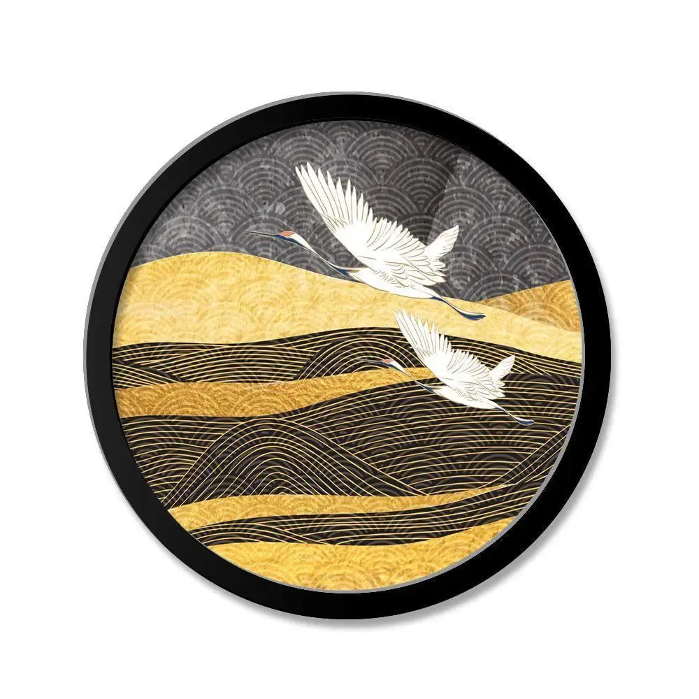 Beautiful Heron Nature Art Scenery With Round Shape Canvas wall Painting