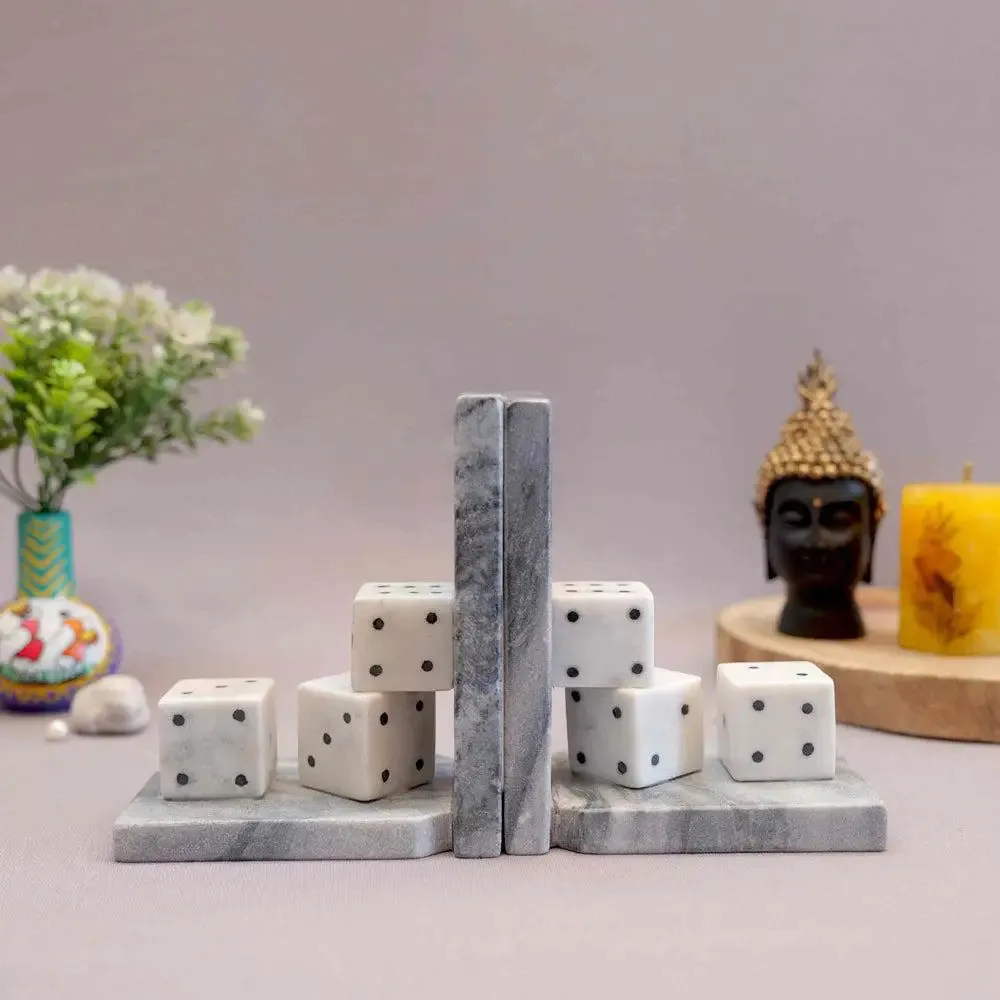Beautiful Intricately Crafted White Italian Marble Bookend (Set of 2)