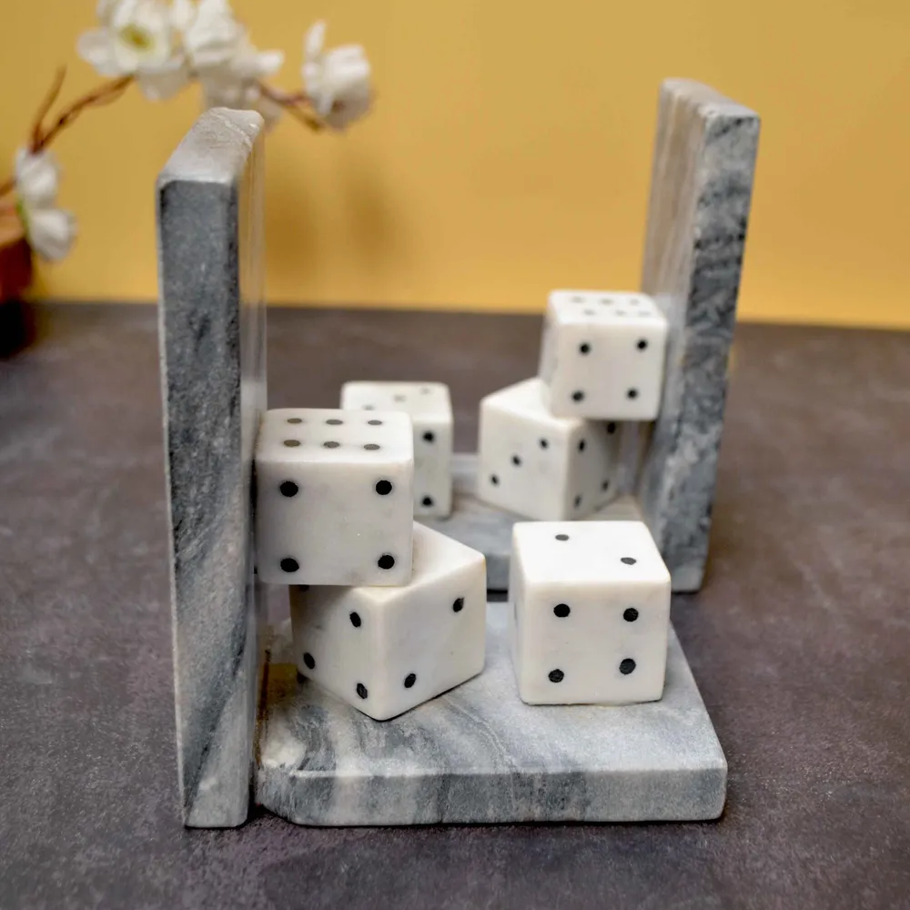 Beautiful Intricately Crafted White Italian Marble Bookend (Set of 2)