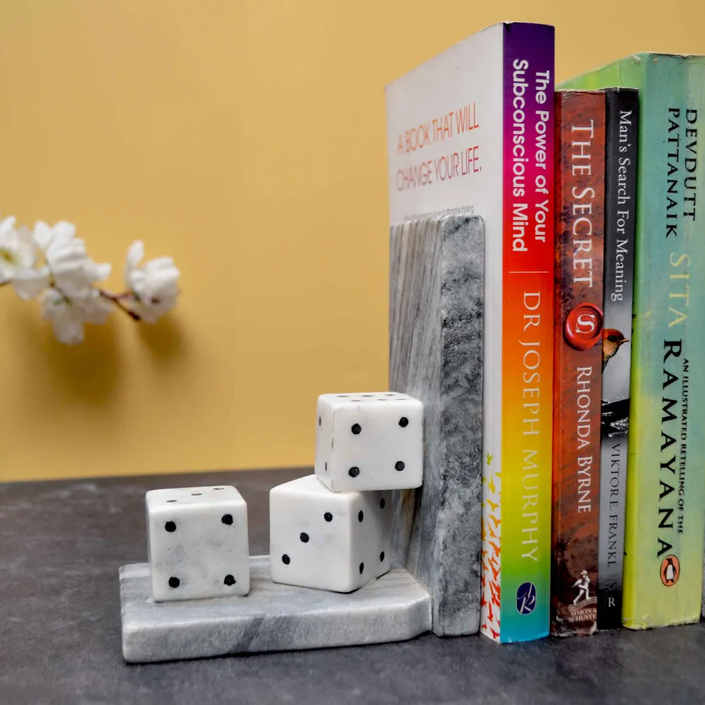 Beautiful Intricately Crafted White Italian Marble Bookend (Set of 2)