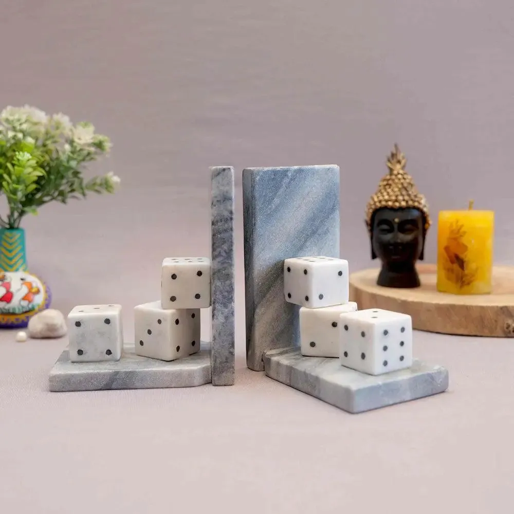 Beautiful Intricately Crafted White Italian Marble Bookend (Set of 2)