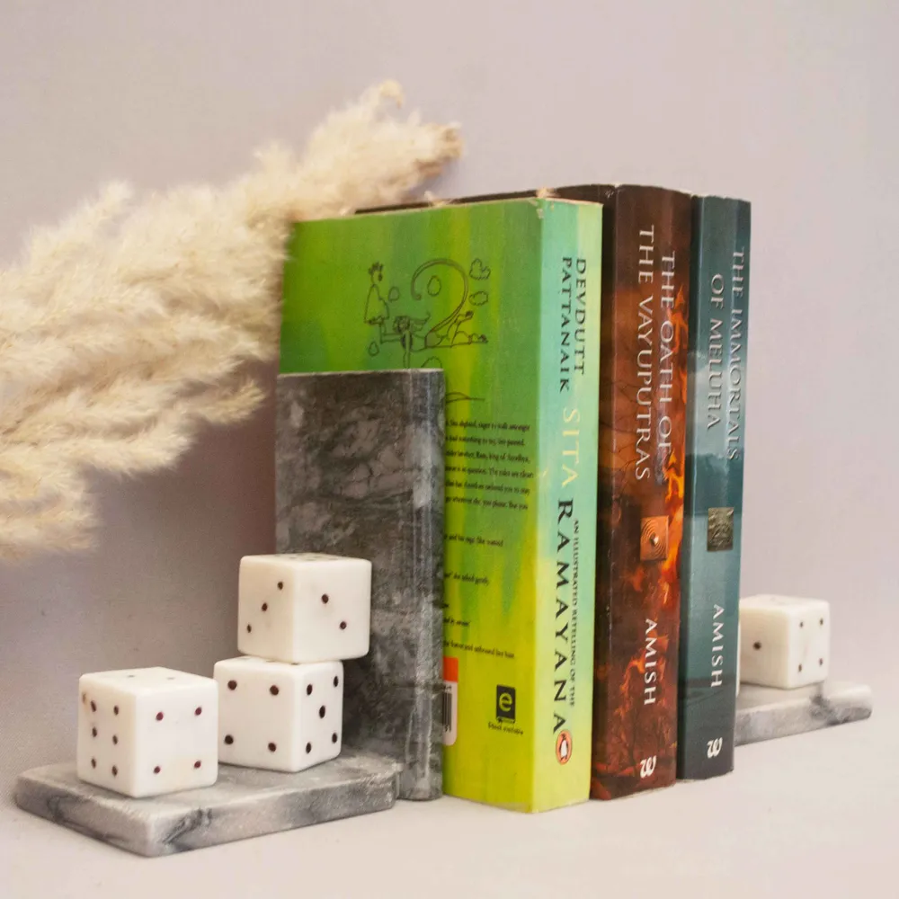 Beautiful Intricately Crafted White Italian Marble Bookend (Set of 2)