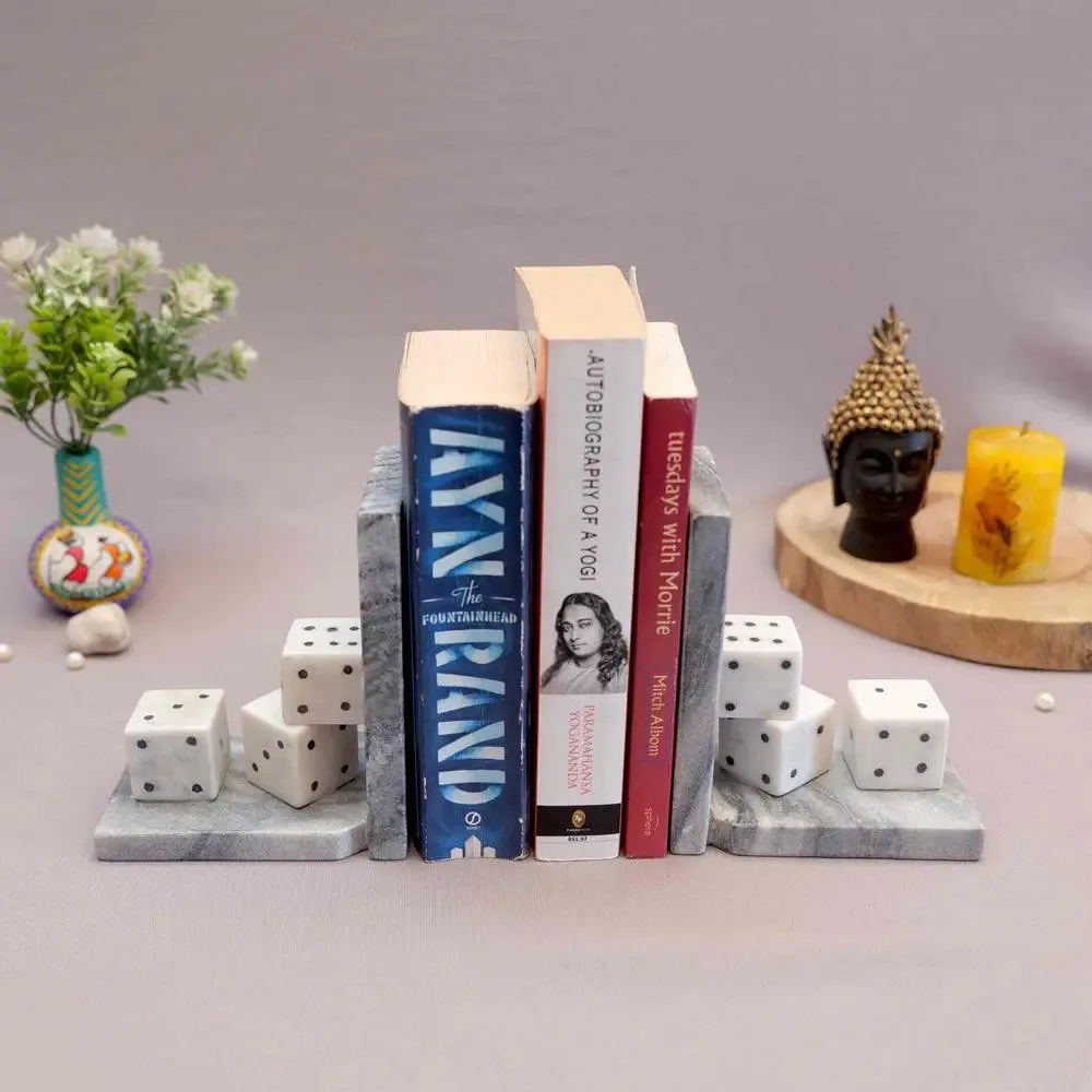 Beautiful Intricately Crafted White Italian Marble Bookend (Set of 2)
