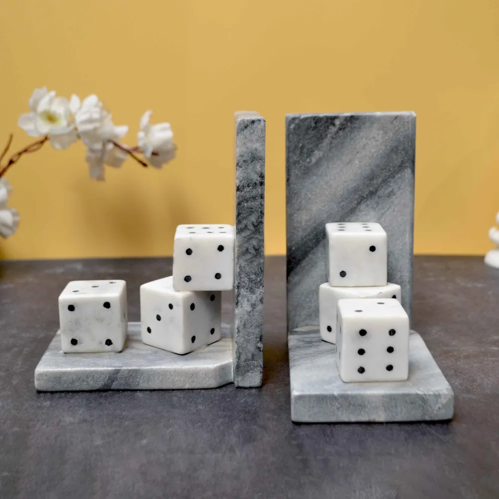 Beautiful Intricately Crafted White Italian Marble Bookend (Set of 2)