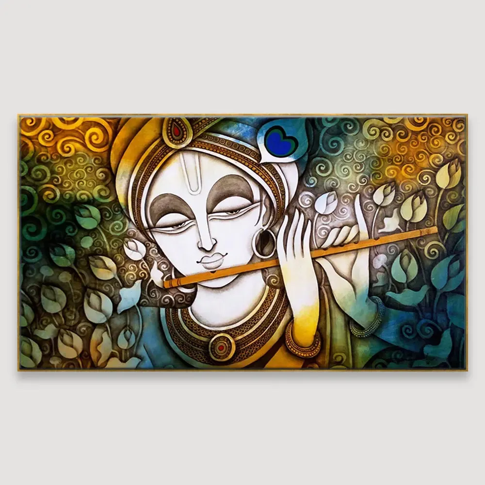 Beautiful Krishna Canvas  Wall Painting With Frame