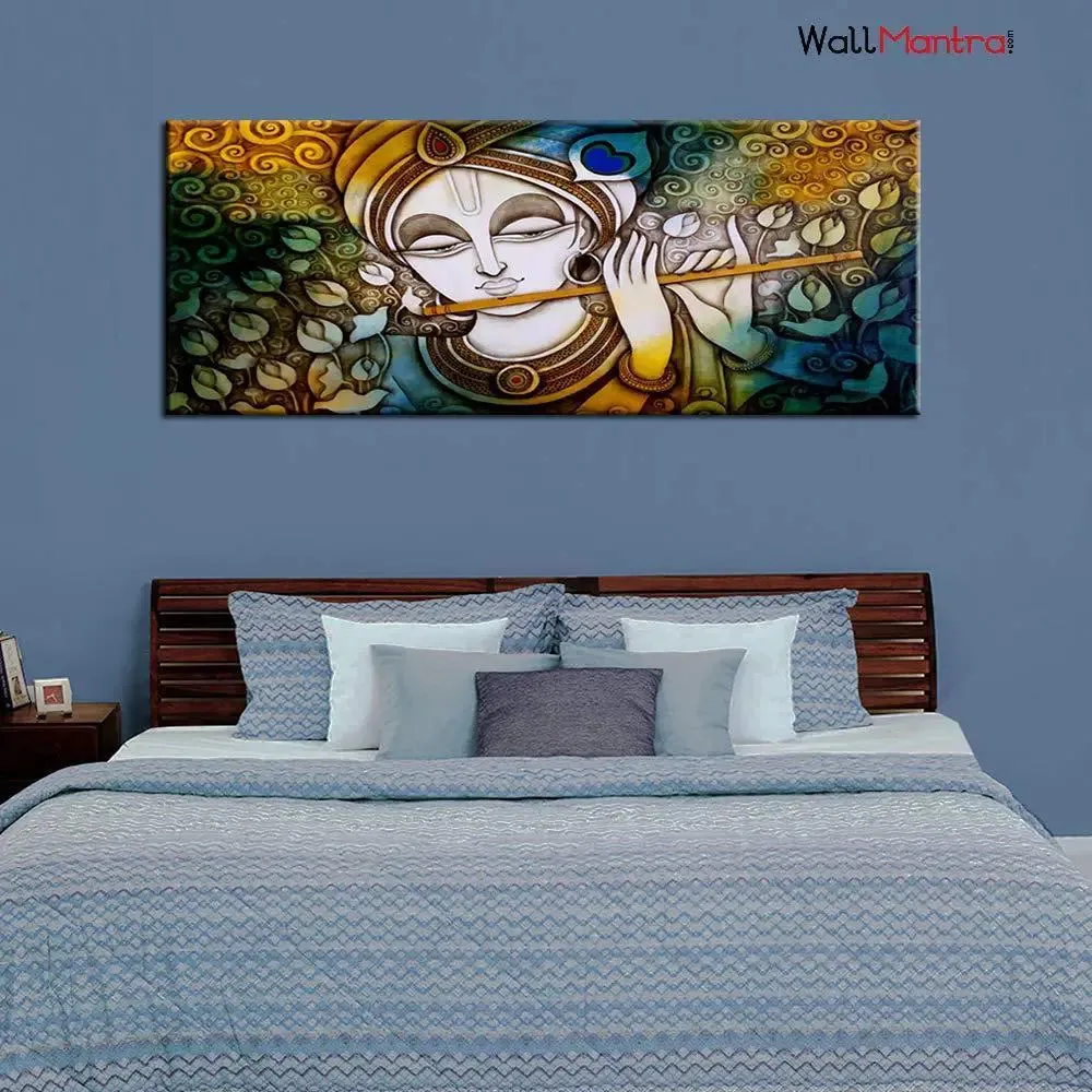 Beautiful Krishna Canvas  Wall Painting With Frame