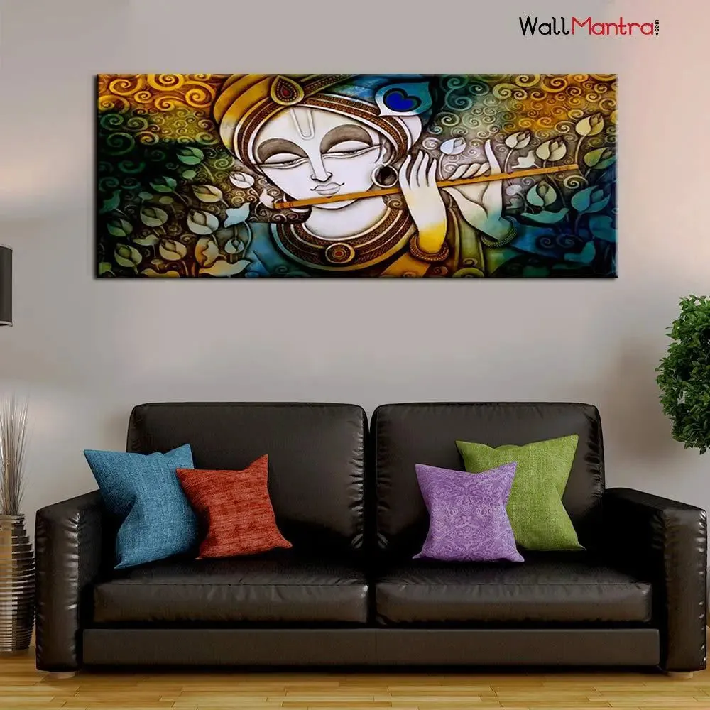 Beautiful Krishna Canvas  Wall Painting With Frame