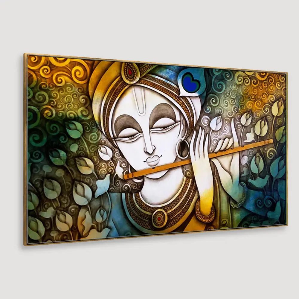 Beautiful Krishna Canvas  Wall Painting With Frame