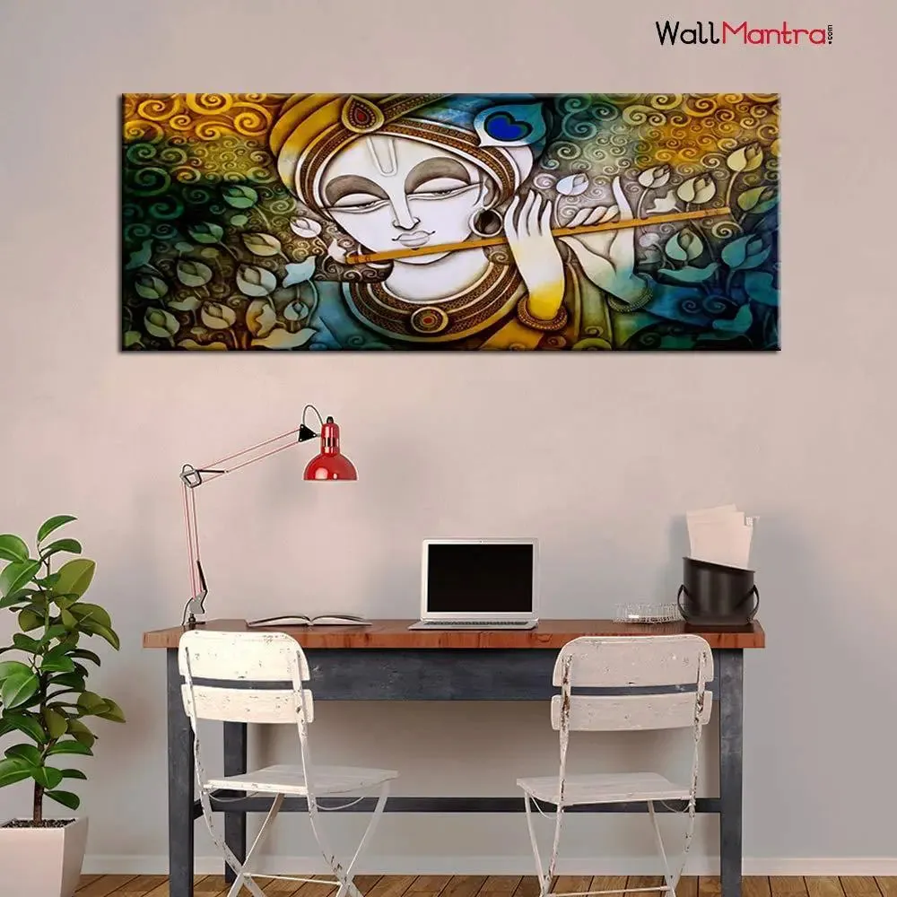 Beautiful Krishna Canvas  Wall Painting With Frame