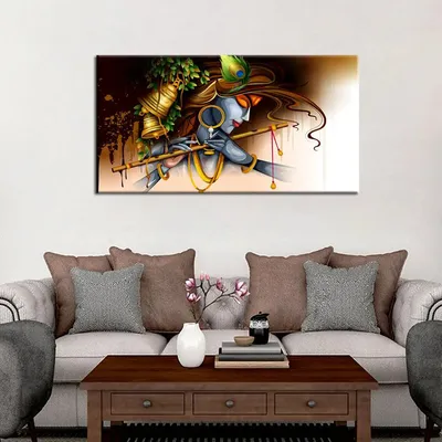 Beautiful Krishna with Flute Canvas Wall Painting