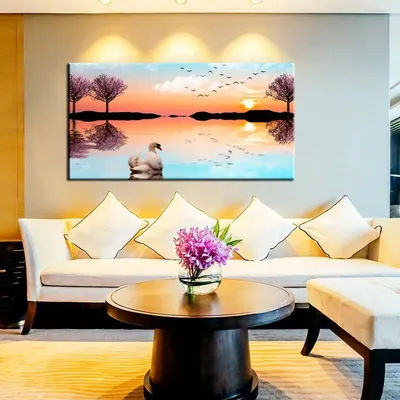 Beautiful Lake Sunrise with Swan Canvas Painting