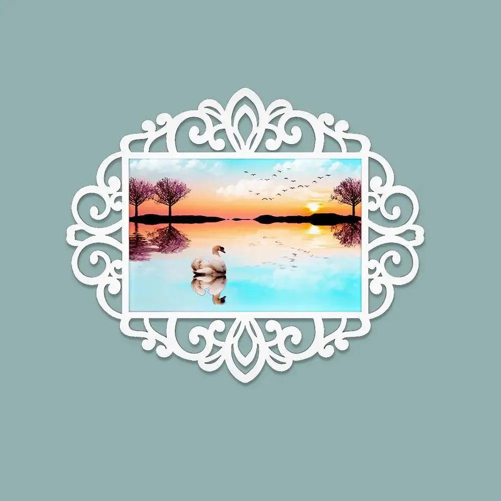 Beautiful Lake Sunrise with Swan Canvas Print in Decorative Frame