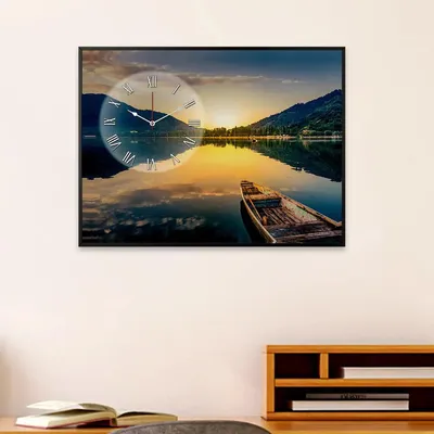 Beautiful Lake With Boat Canvas Printed Decorative Wall Clock With Floating Frame