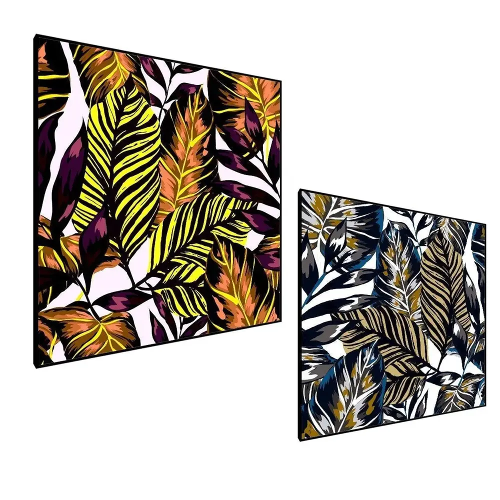 Beautiful Leaf Art Canvas Painting With Black Floating Frame Size: 30 cm (H) X 30 cm (W) Set of 2