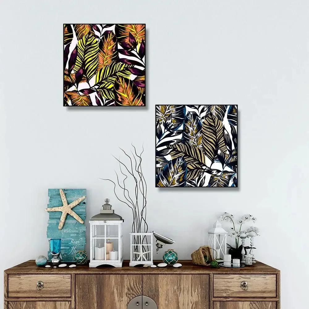 Beautiful Leaf Art Canvas Painting With Black Floating Frame Size: 30 cm (H) X 30 cm (W) Set of 2