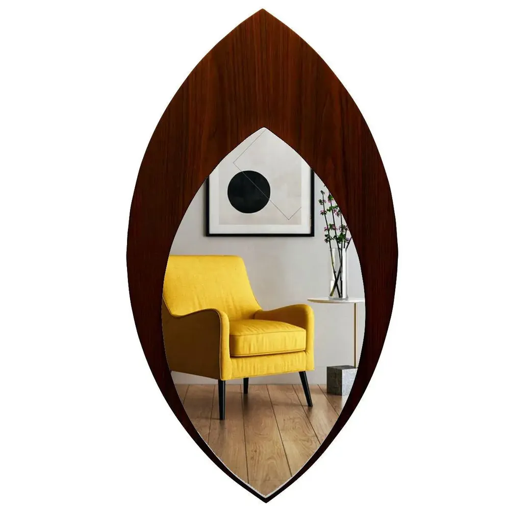 Beautiful Leaf Design Decorative Wooden Wall Mirror Regular ( 51CM X 28CM )