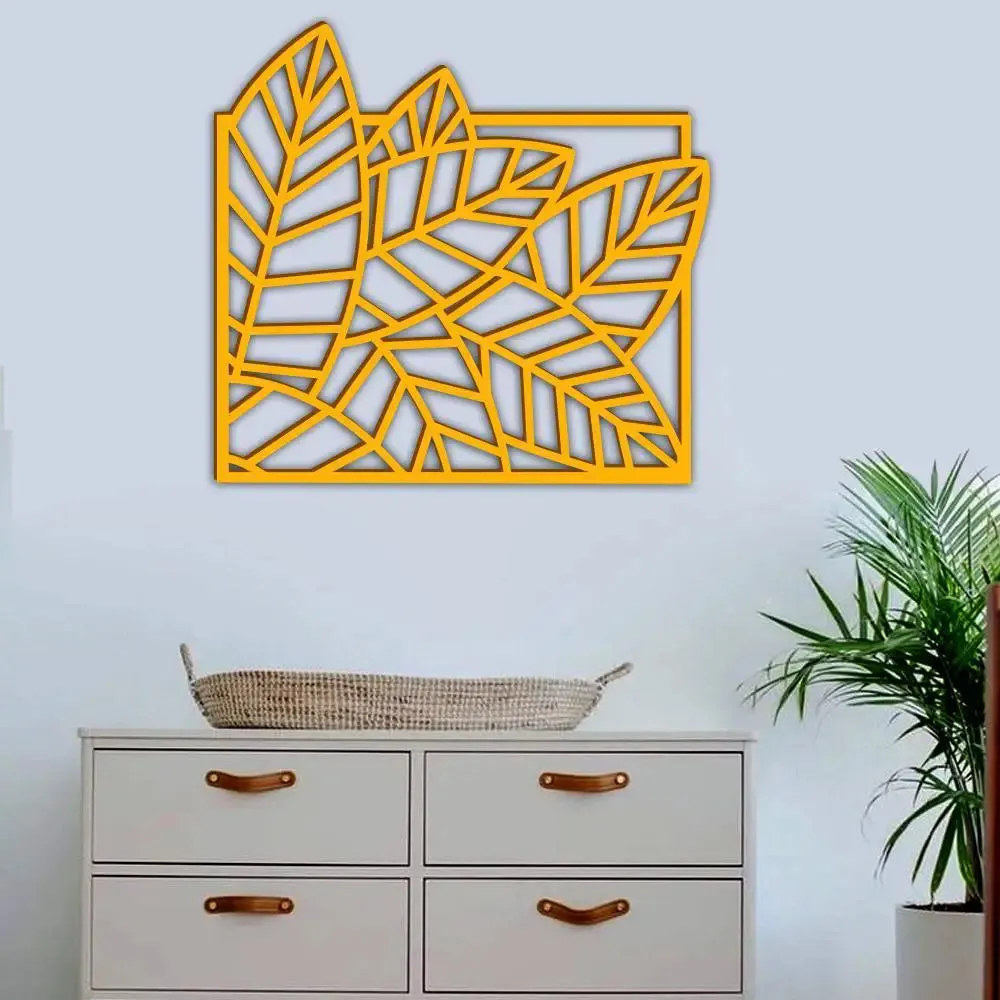 Beautiful Leaf design in golden yellow color Design Wooden Wall Hanging Medium(16 inch X 18 inch)