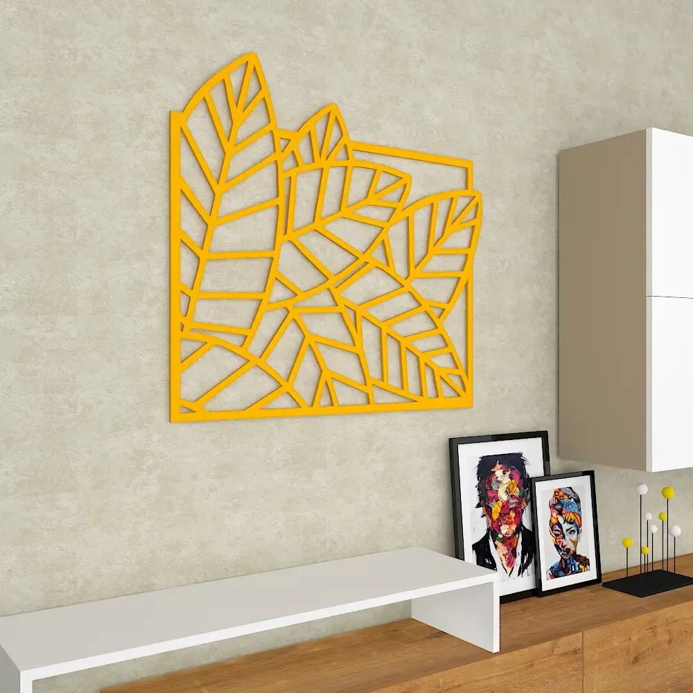 Beautiful Leaf design in golden yellow color Design Wooden Wall Hanging Medium(16 inch X 18 inch)