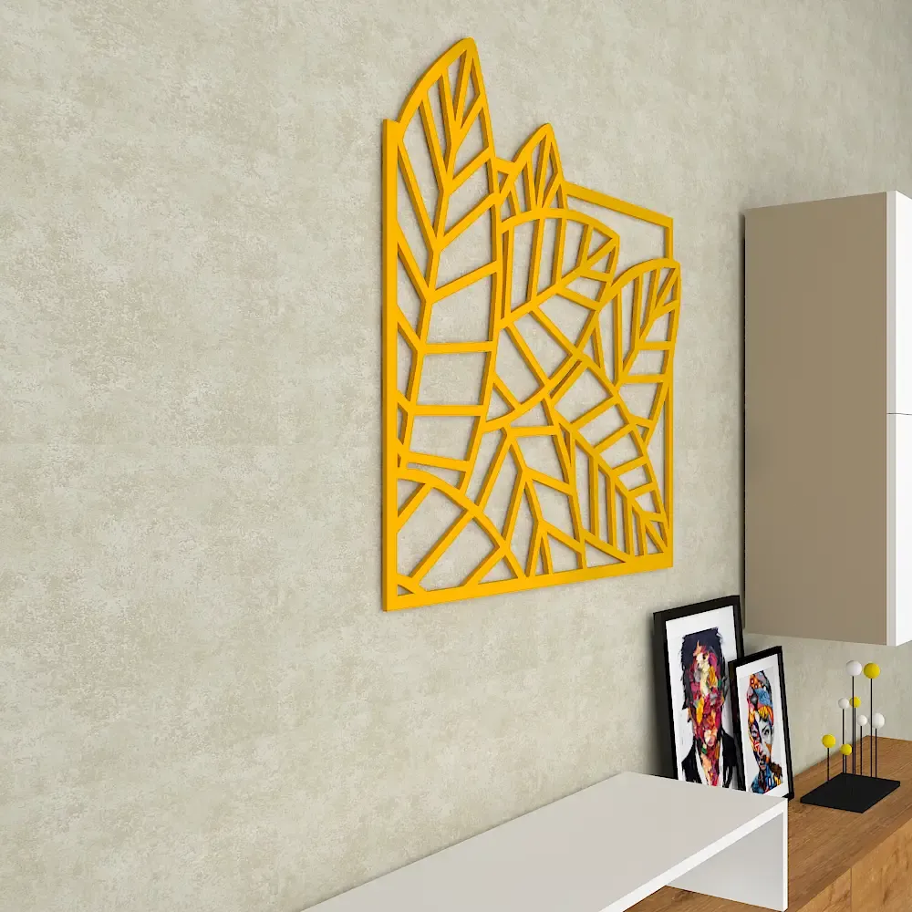 Beautiful Leaf design in golden yellow color Design Wooden Wall Hanging Medium(16 inch X 18 inch)