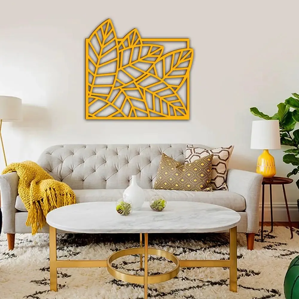 Beautiful Leaf design in golden yellow color Design Wooden Wall Hanging Medium(16 inch X 18 inch)