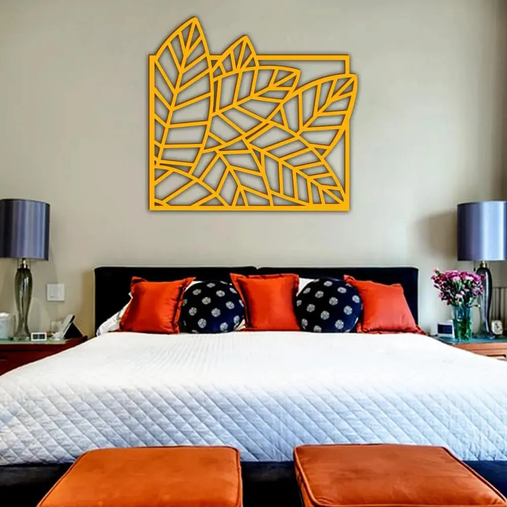 Beautiful Leaf design in golden yellow color Design Wooden Wall Hanging Medium(16 inch X 18 inch)