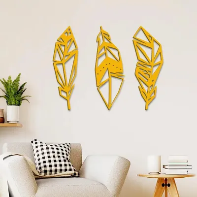 Beautiful Leaf Design in Yellow Color Wooden Wall Hanging