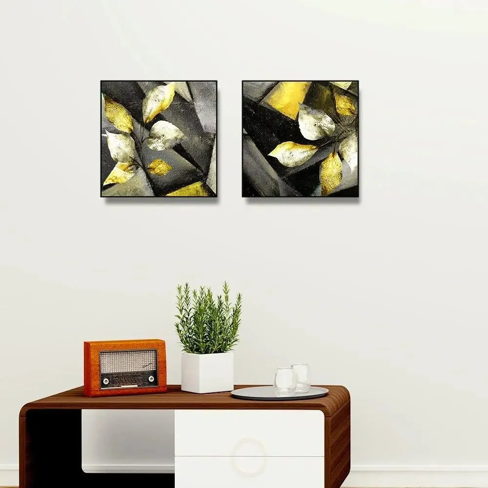 Beautiful Leaf Modern Art Canvas Painting With Black Floating Frame Size - Set of 2