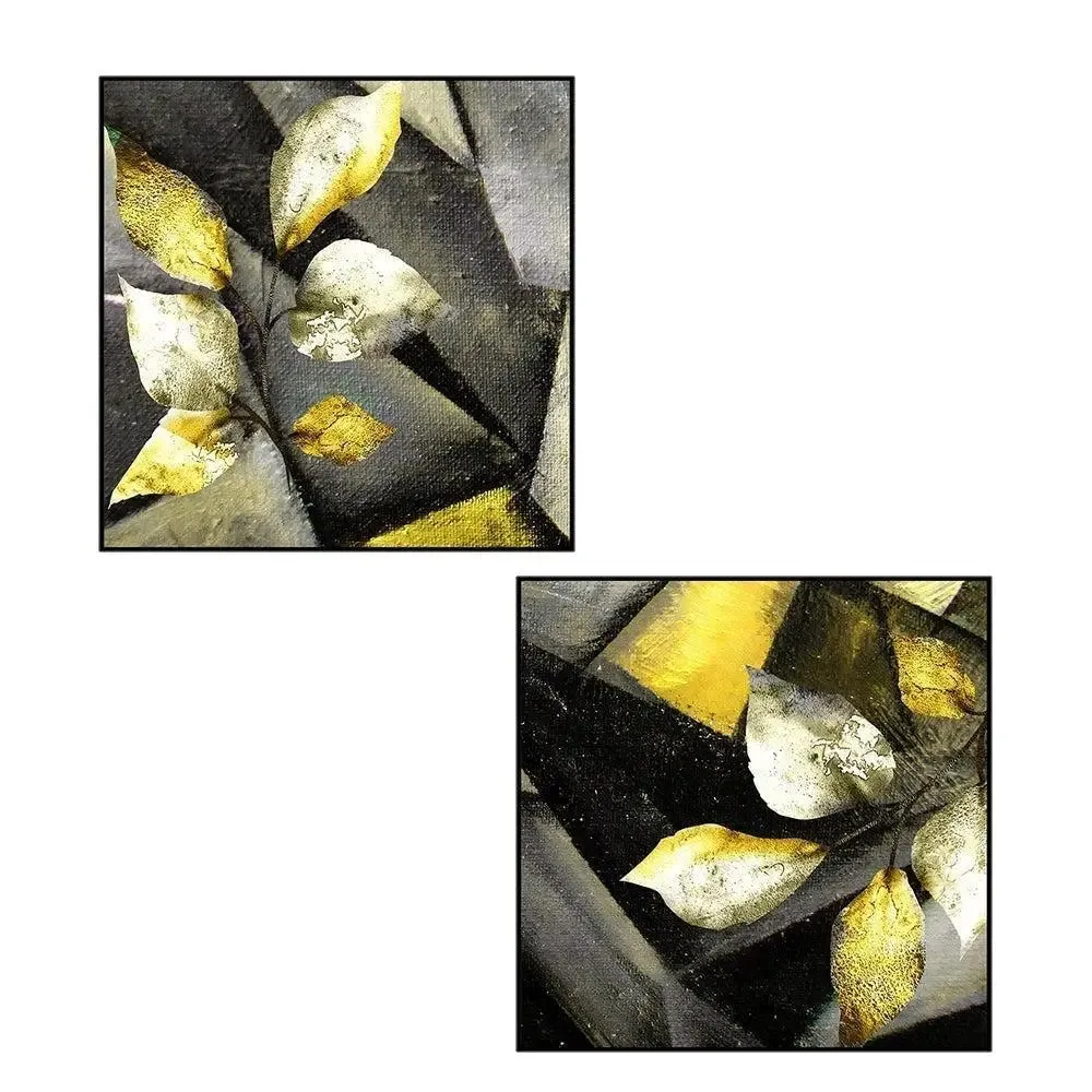 Beautiful Leaf Modern Art Canvas Painting With Black Floating Frame Size - Set of 2