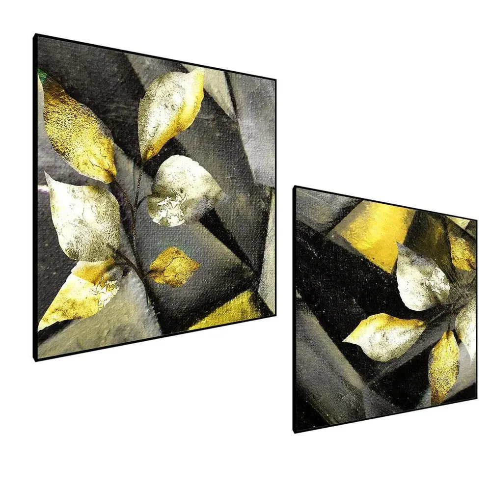 Beautiful Leaf Modern Art Canvas Painting With Black Floating Frame Size - Set of 2