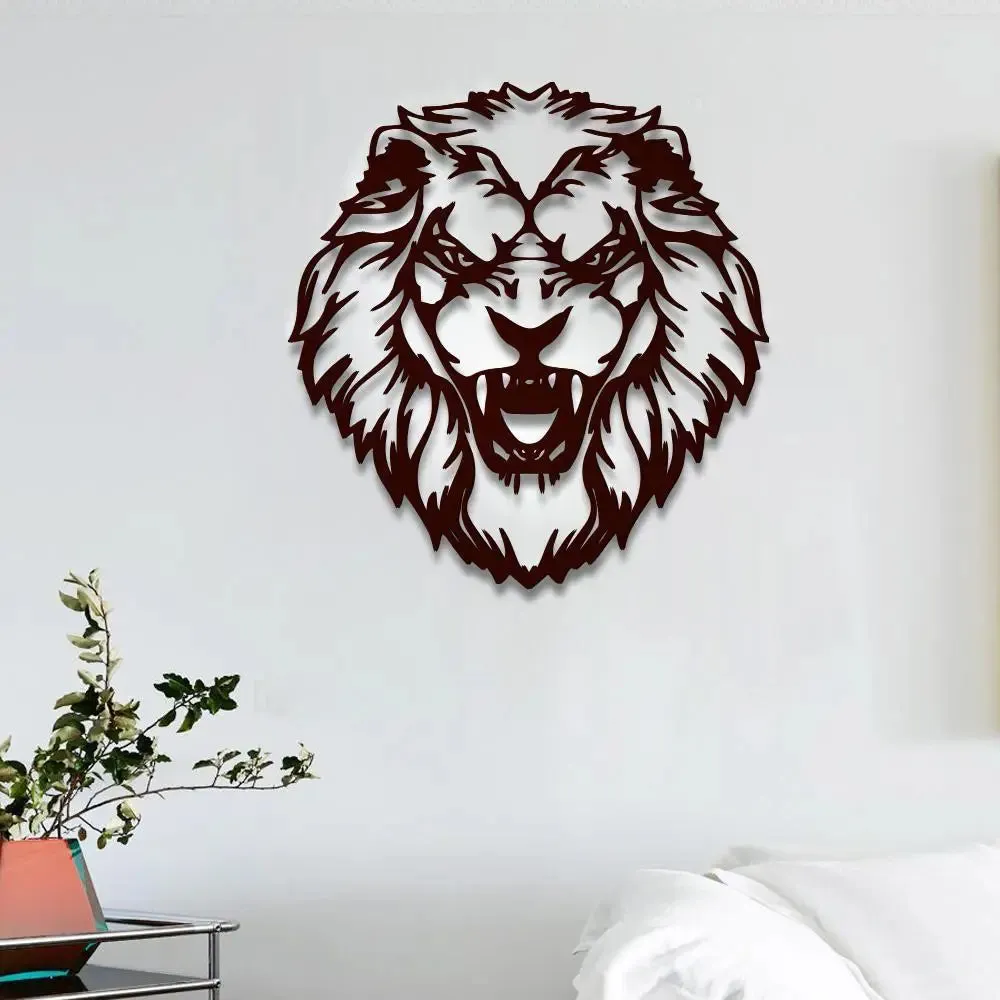 Beautiful Lion Head Design Wooden Wall Hanging, Living Room Wooden Wall Decoration Medium(18 inch X 17 inch)