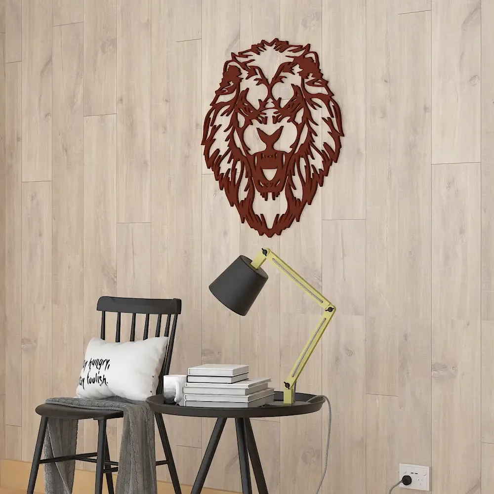 Beautiful Lion Head Design Wooden Wall Hanging, Living Room Wooden Wall Decoration Medium(18 inch X 17 inch)