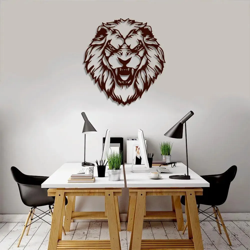 Beautiful Lion Head Design Wooden Wall Hanging, Living Room Wooden Wall Decoration Medium(18 inch X 17 inch)