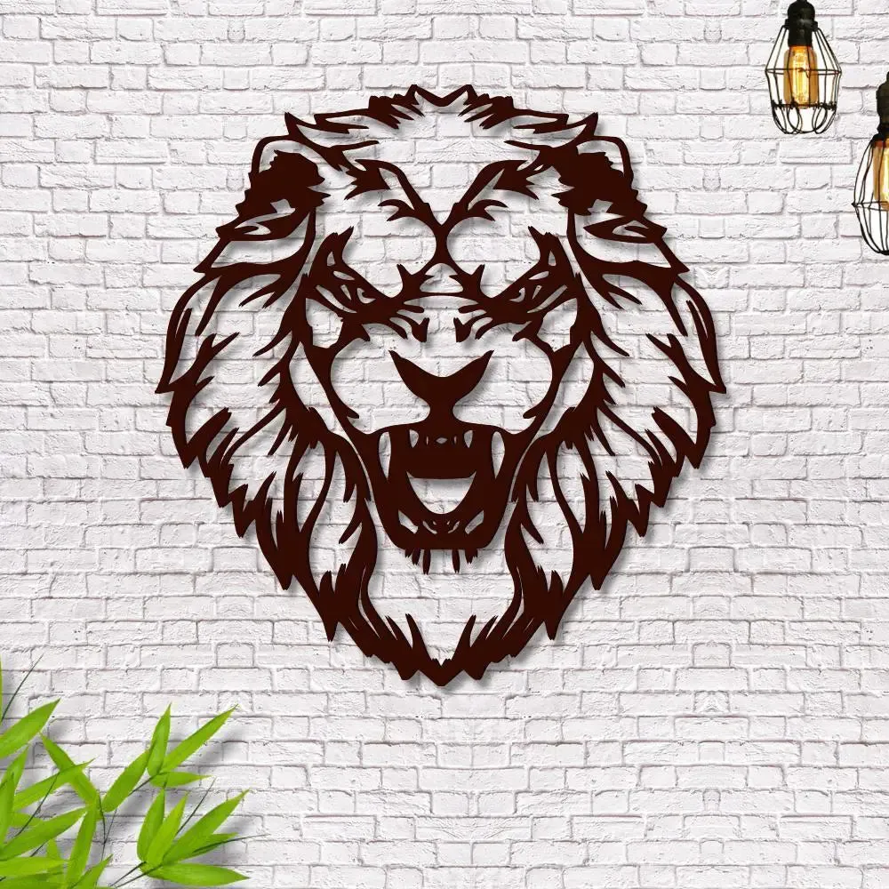 Beautiful Lion Head Design Wooden Wall Hanging, Living Room Wooden Wall Decoration Medium(18 inch X 17 inch)