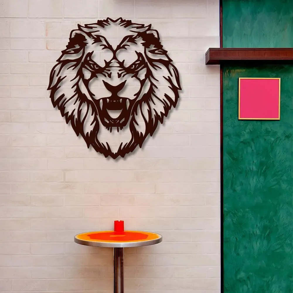Beautiful Lion Head Design Wooden Wall Hanging, Living Room Wooden Wall Decoration Medium(18 inch X 17 inch)