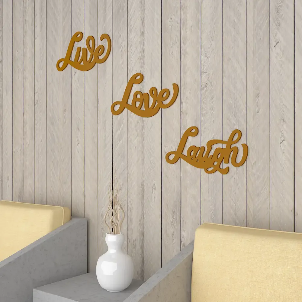 Beautiful Live, Love, Laugh,in Yellow Design Wooden Wall Hanging, Medium(20 inch X 31 inch)