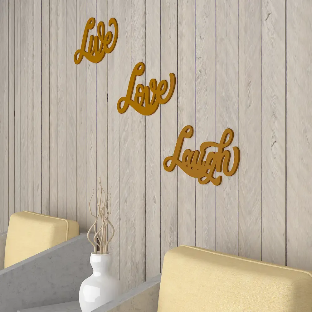Beautiful Live, Love, Laugh,in Yellow Design Wooden Wall Hanging, Medium(20 inch X 31 inch)