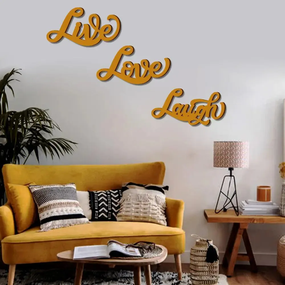 Beautiful Live, Love, Laugh,in Yellow Design Wooden Wall Hanging, Medium(20 inch X 31 inch)