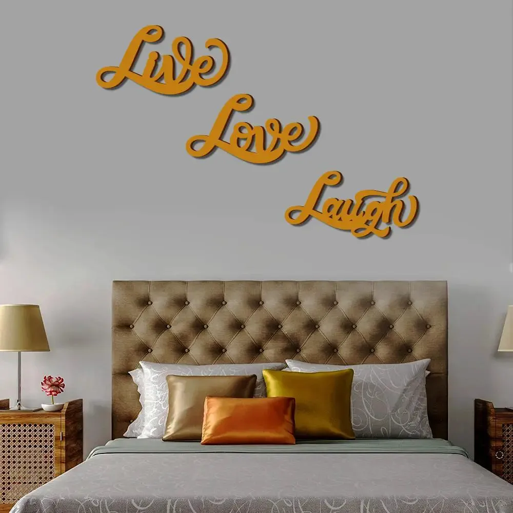 Beautiful Live, Love, Laugh,in Yellow Design Wooden Wall Hanging, Medium(20 inch X 31 inch)