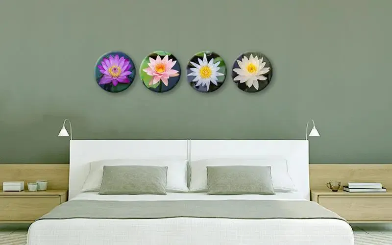 Beautiful Lotus Flower Round Shape Canvas Wall Painting - 4 Set