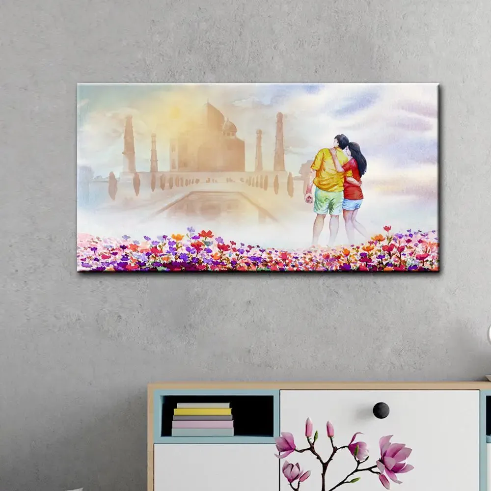 Beautiful Love Couple Scenery Canvas Printed Painting With Frame