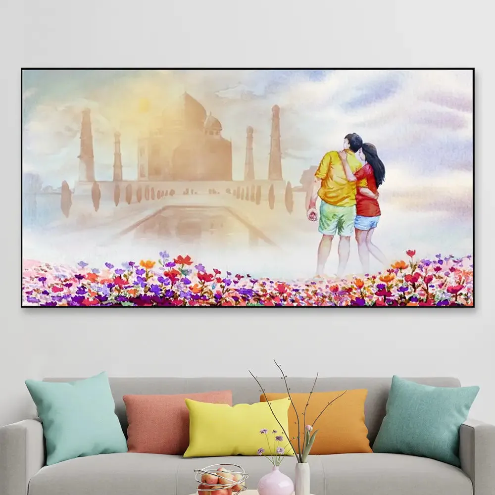 Beautiful Love Couple Scenery Canvas Printed Painting With Frame