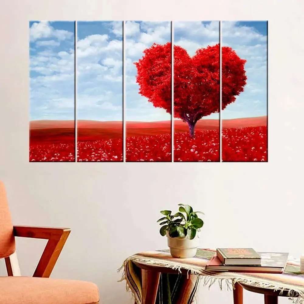Beautiful Love Tree 5 Pieces Canvas Print Wall Painting