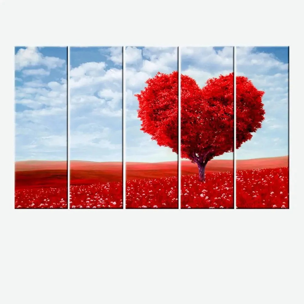 Beautiful Love Tree 5 Pieces Canvas Print Wall Painting