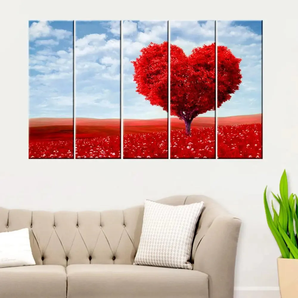 Beautiful Love Tree 5 Pieces Canvas Print Wall Painting