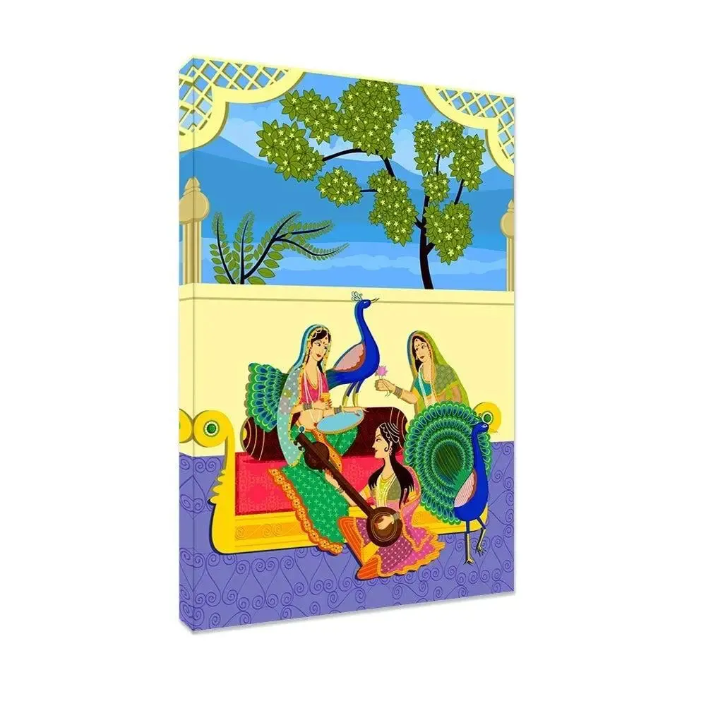 Beautiful Madhubani Painting /  Canvas Print  Stretched on Wood Bars 61 x 41cm
