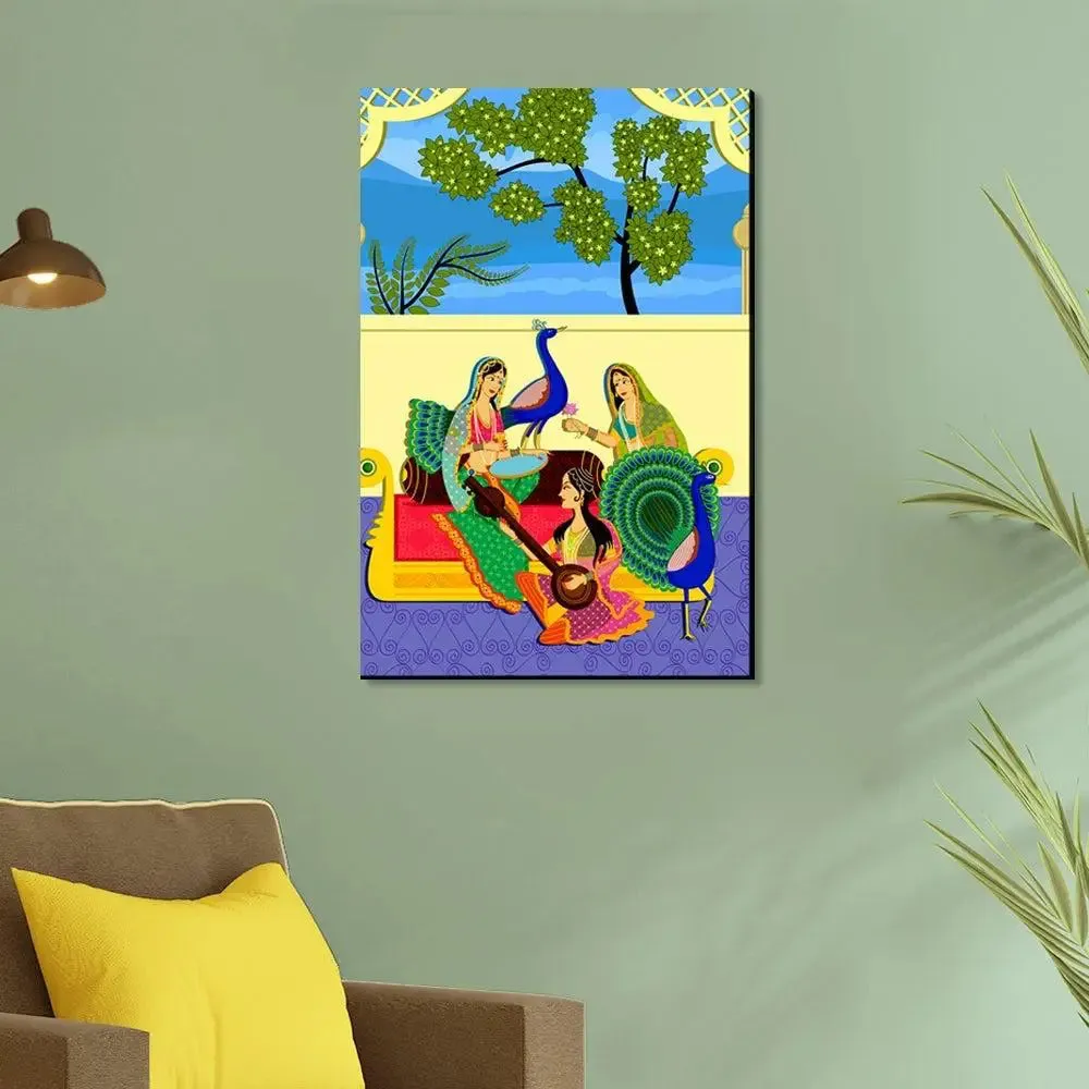 Beautiful Madhubani Painting /  Canvas Print  Stretched on Wood Bars 61 x 41cm