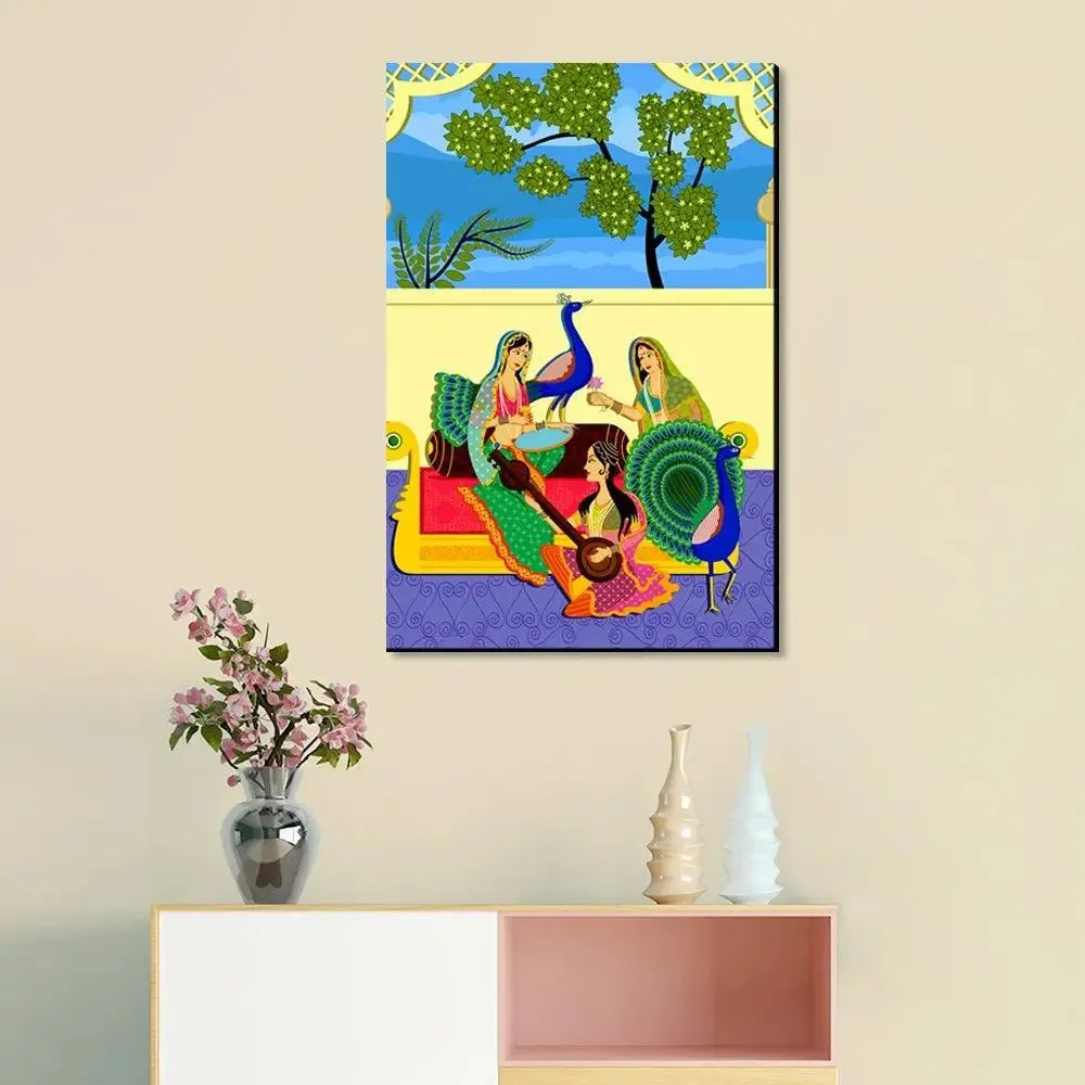 Beautiful Madhubani Painting /  Canvas Print  Stretched on Wood Bars 61 x 41cm