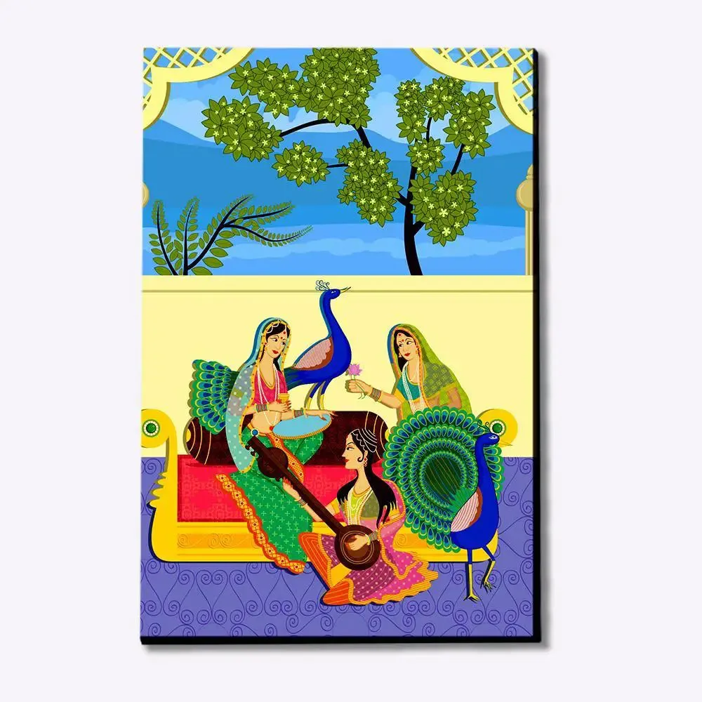 Beautiful Madhubani Painting /  Canvas Print  Stretched on Wood Bars 61 x 41cm