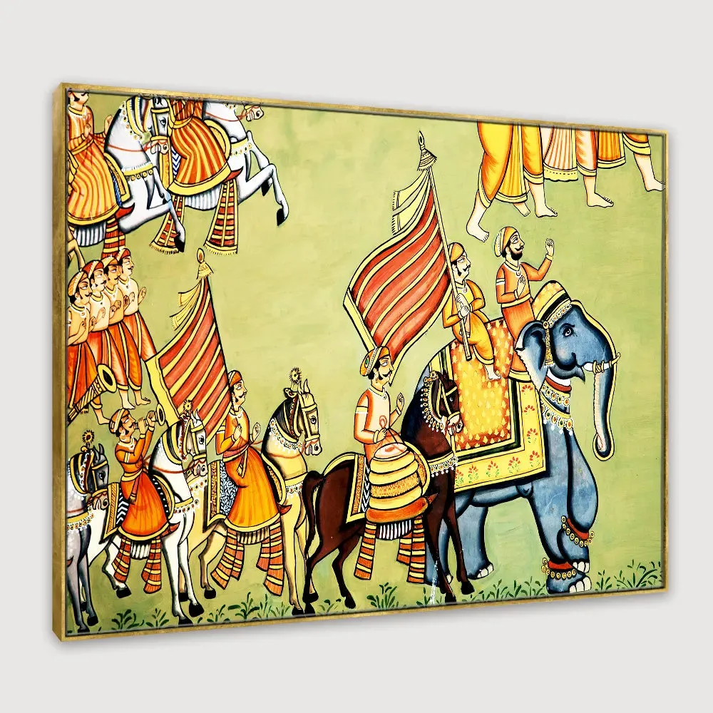 Beautiful Madhubani Painting /  Canvas Print  Stretched on Wood Bars 61 x 41cm With Frame